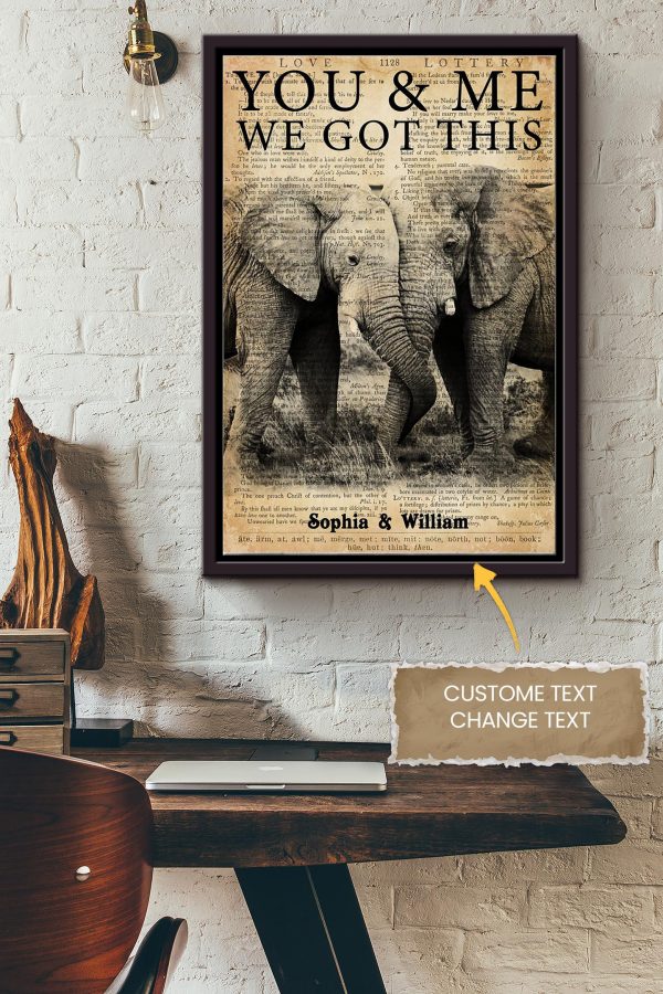 Elephant You And Me We Got This Personalized Canvas Animal Gift For Valentine Day Zoo Decor Elephant Lover Framed Matte Canvas Framed Prints, Canvas Paintings