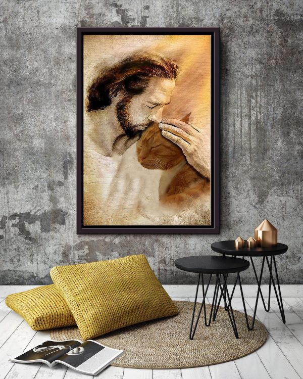 Jesus And Cat God For Gift For Cat Lovers Christian Framed Matte Canvas Framed Prints, Canvas Paintings - Image 2