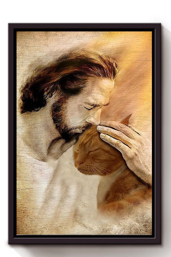 Jesus And Cat God For Gift For Cat Lovers Christian Framed Matte Canvas Framed Prints, Canvas Paintings