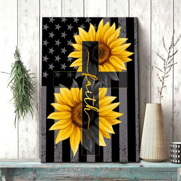 Sunflower Faith Cross Canvas Gallery Painting Wrapped Canvas Christian Canvas Gallery Painting Wrapped Canvas