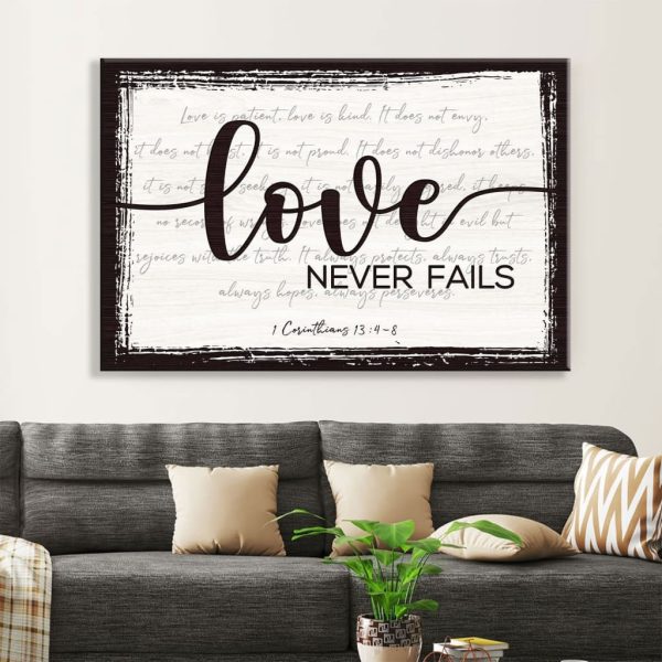 Love Never Fails 1 Corinthians 13:4 8 Canvas Gallery Painting Wrapped Canvas Canvas | Christian Gifts - Image 2