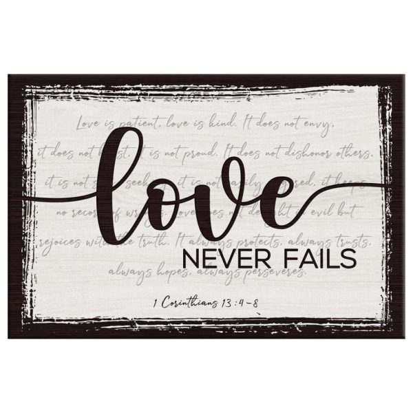 Love Never Fails 1 Corinthians 13:4 8 Canvas Gallery Painting Wrapped Canvas Canvas | Christian Gifts - Image 3