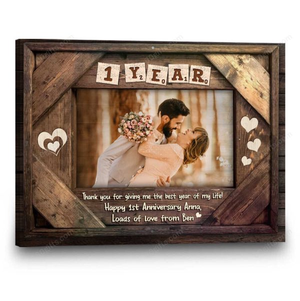 Customized Photo And Name Happy 1st Anniversary Gifts, Gift For Married Couples Thank You - Personalized Canvas Print Wall Art Home Decor