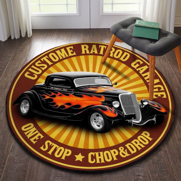 Custom Rat Rod Garage Round Mat Round Floor Mat Room Rugs Carpet Outdoor Rug Washable Rugs