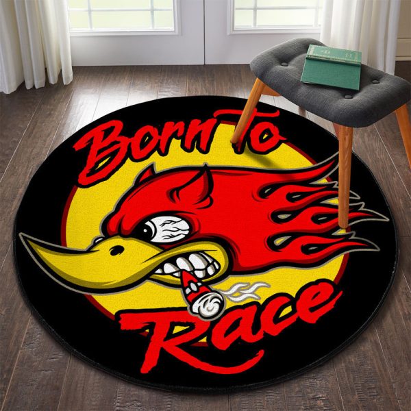 Hot Rod Woodpecket Born To Race Round Mat Round Floor Mat Room Rugs Carpet Outdoor Rug Washable Rugs