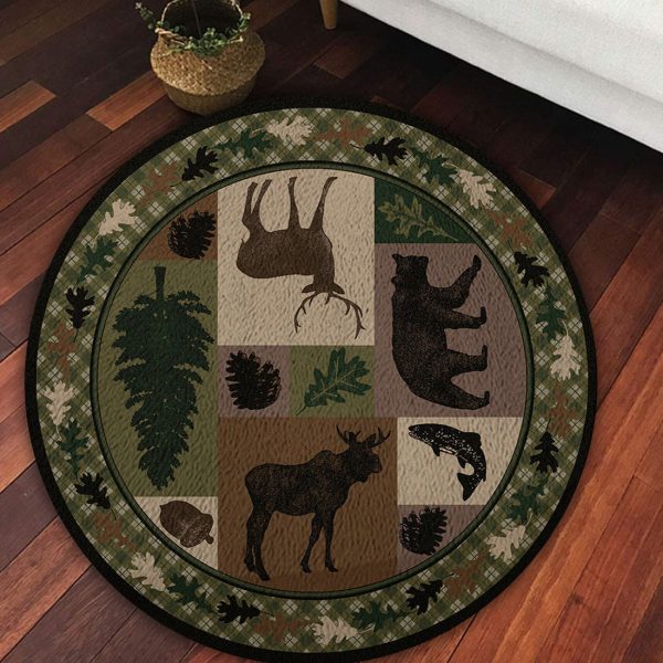 Hunting Cabin Welcome Round Rug, Carpet 08374