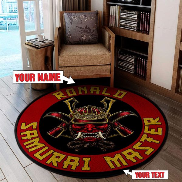 Personalized Samurai Master Shogun Helmet Round Rug, Carpet 07491 - Image 2