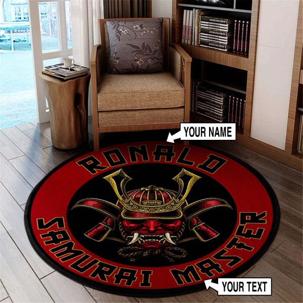 Personalized Samurai Master Shogun Helmet Round Rug, Carpet 07491 - Image 3