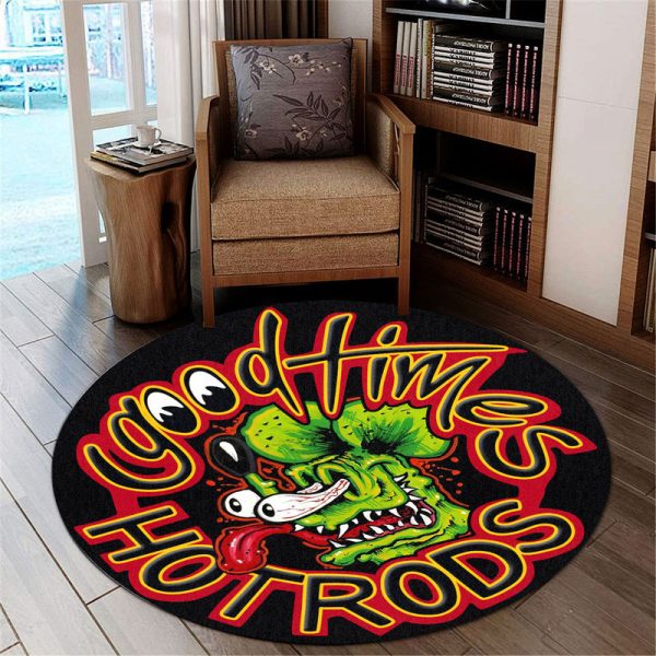 Good Times Hot Rod Round Mat Round Floor Mat Room Rugs Carpet Outdoor Rug Washable Rugs - Image 3