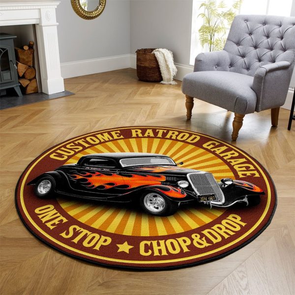 Custom Rat Rod Garage Round Mat Round Floor Mat Room Rugs Carpet Outdoor Rug Washable Rugs - Image 2