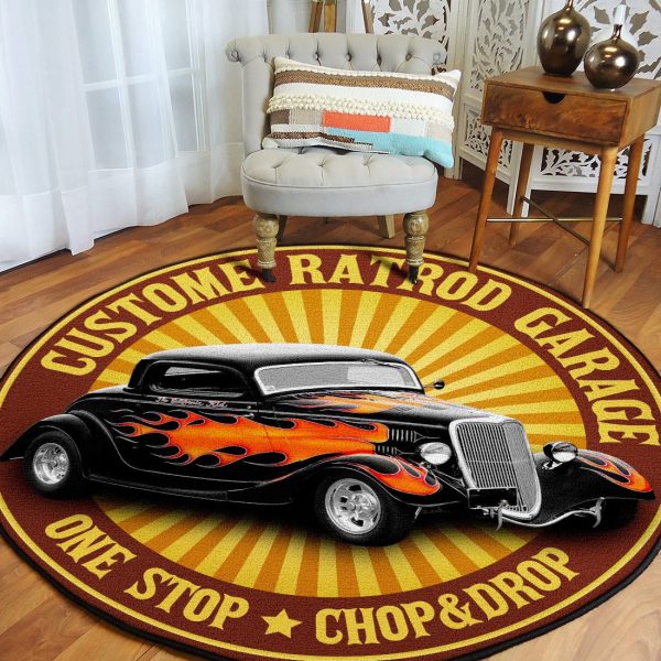 Custom Rat Rod Garage Round Mat Round Floor Mat Room Rugs Carpet Outdoor Rug Washable Rugs - Image 3