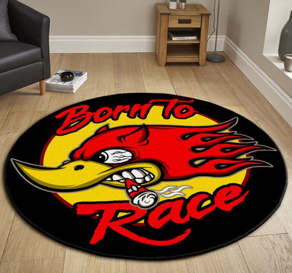 Hot Rod Woodpecket Born To Race Round Mat Round Floor Mat Room Rugs Carpet Outdoor Rug Washable Rugs - Image 3