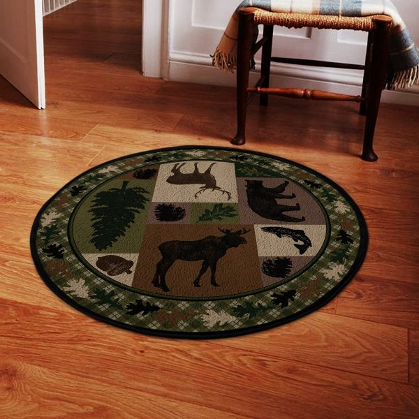 Hunting Cabin Welcome Round Rug, Carpet 08374 - Image 3