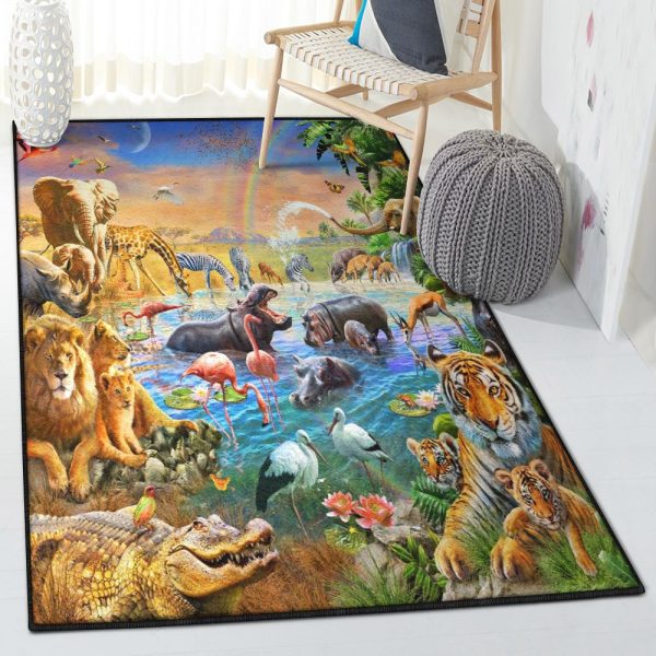 Mammal Washable Rugs Animal Jungle Life Rug Rectangle Rugs Washable Area Rug Non-Slip Carpet For Living Room Bedroom