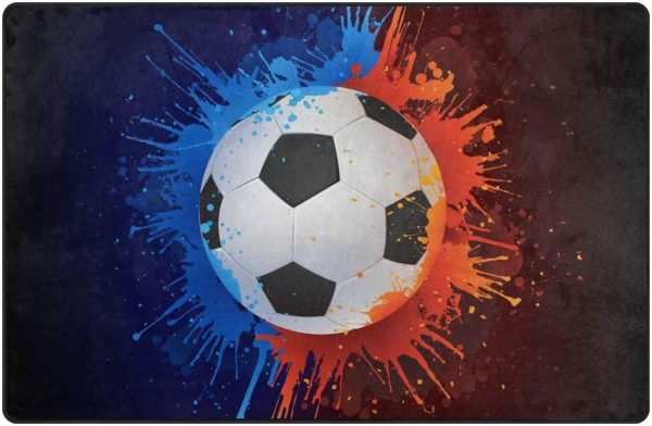 Soccer Fire And Water Rectangle Rug Carpet Washable Rugs