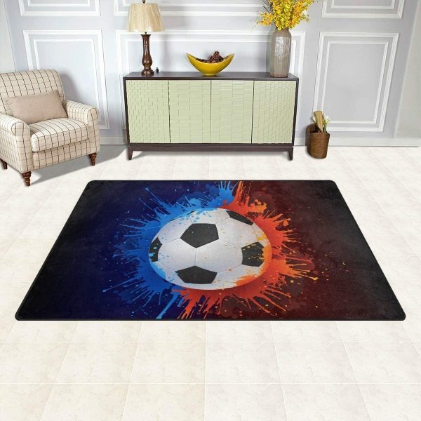 Soccer Fire And Water Rectangle Rug Carpet Washable Rugs - Image 3