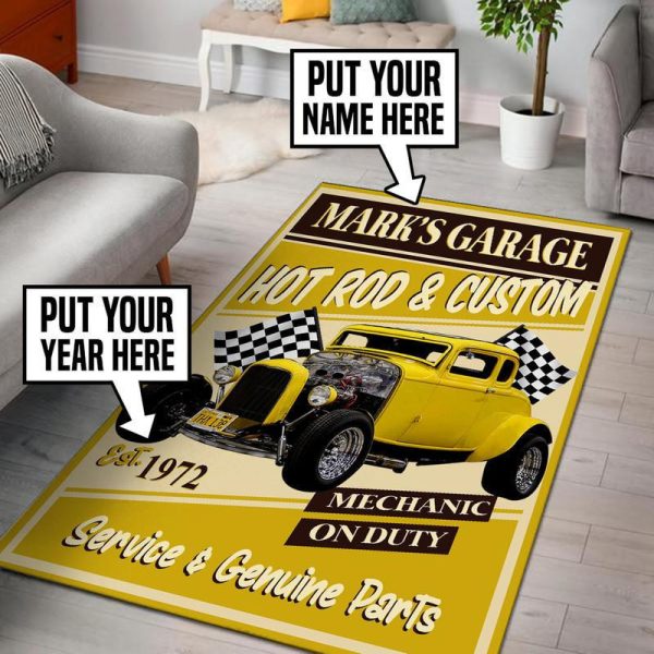 Personalized Garage Hot Rod And Custom Area Rug Carpet