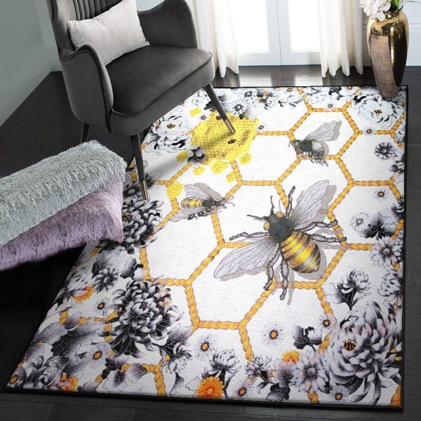 Honey Carpet Bee Rug Rectangle Rugs Washable Area Rug Non-Slip Carpet For Living Room Bedroom