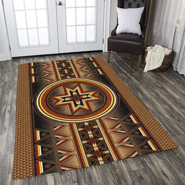 Native American Geometric Brown Rectangle Rug Carpet Washable Rugs