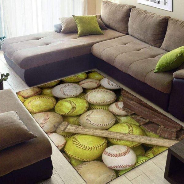 Vintage Softball And Baseball Ball Rectangle Rug Carpet Washable Rugs