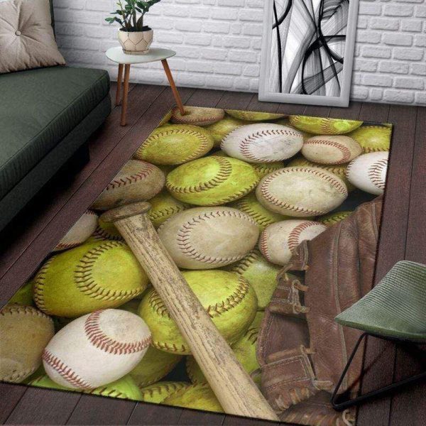 Vintage Softball And Baseball Ball Rectangle Rug Carpet Washable Rugs - Image 3