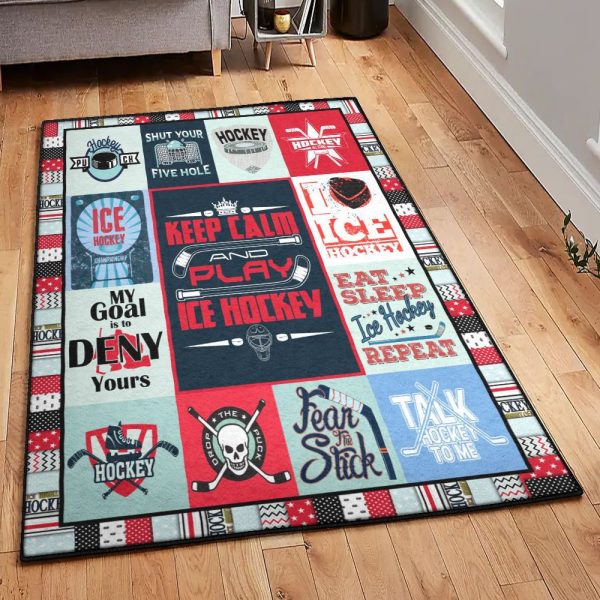 Ice Hockey Dining Room Rug Ice Hockey Rug Rectangle Rugs Washable Area Rug Non-Slip Carpet For Living Room Bedroom