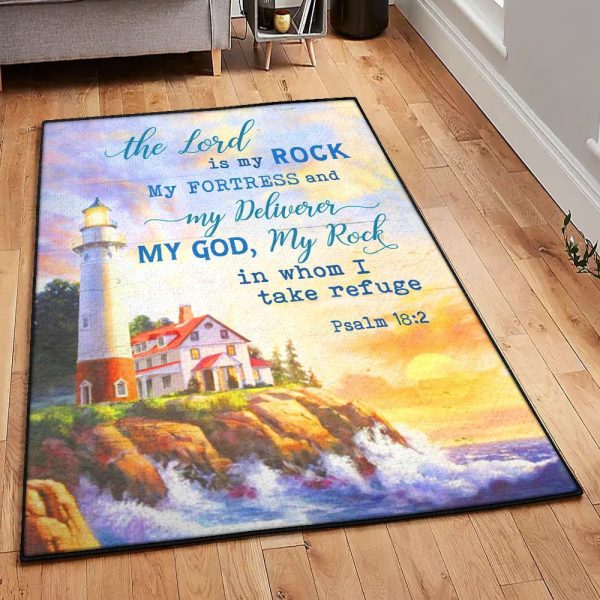 Nautical Art Deco Rug Lighthouse The Lord Is My Rock Rug Rectangle Rugs Washable Area Rug Non-Slip Carpet For Living Room Bedroom