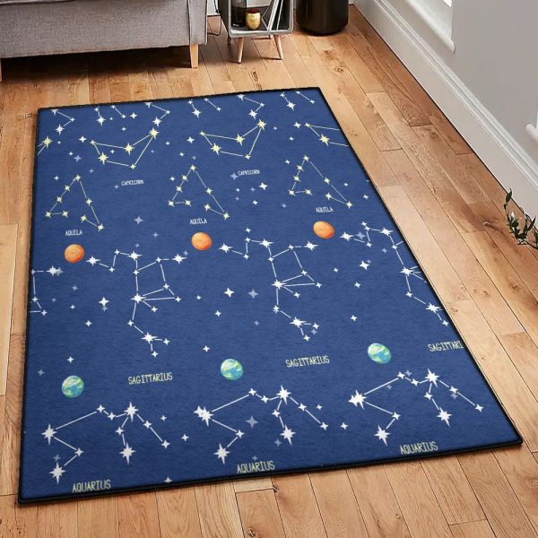 Galaxy Navy Blue And White Galaxy Print Astronomy Scene Rug Rectangle Rugs Washable Area Rug Non-Slip Carpet For Living Room Bedroom