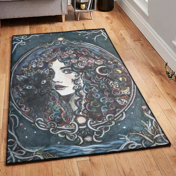 Witch Rugs Wicca Witch And Black Cat Rug Rectangle Rugs Washable Area Rug Non-Slip Carpet For Living Room Bedroom - Image 2