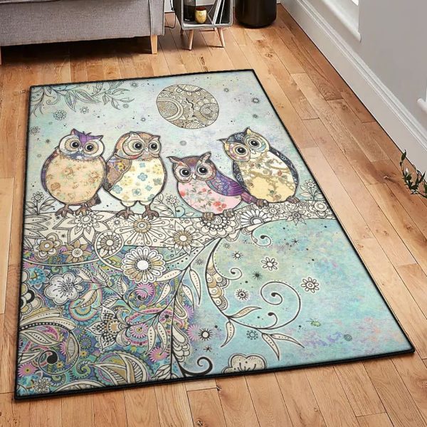 Owl Art Non Shedding Owl Rug Rectangle Rugs Washable Area Rug Non-Slip Carpet For Living Room Bedroom