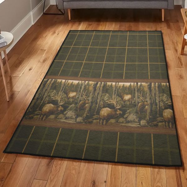 Mountain Art Deco Rug Thurman Rocky Mountain Elk Rug Rectangle Rugs Washable Area Rug Non-Slip Carpet For Living Room Bedroom