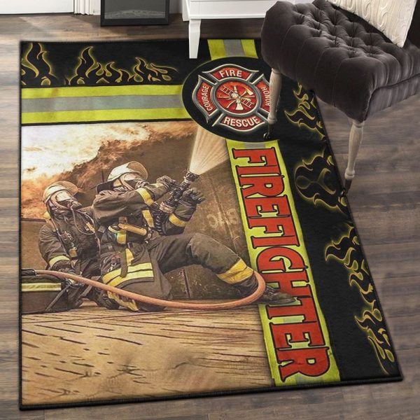 Rescue Firefighter Washable Rugs Firefighter Rug Rectangle Rugs Washable Area Rug Non-Slip Carpet For Living Room Bedroom