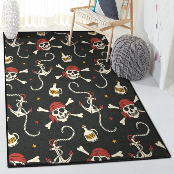 Ahoy Pirate Pattern 2 Rug Rectangle Rugs Washable Area Rug Non-Slip Carpet For Living Room Bedroom