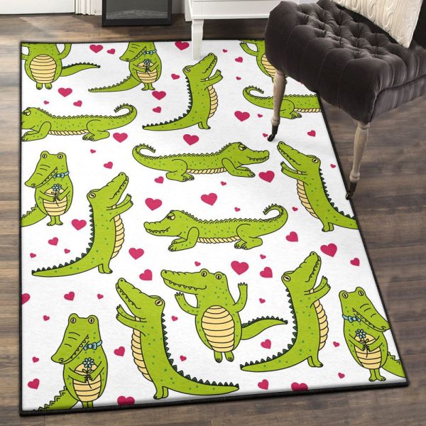 Alligator Love Crocodile Rug Rectangle Rugs Washable Area Rug Non-Slip Carpet For Living Room Bedroom