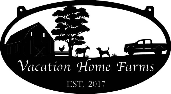 Metal Farm Sign With Fence And Chicken, Goat And Pickup, Metal Wall Ar