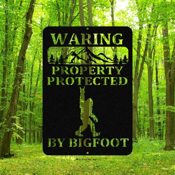 Warning Property Protected By Bigfoot Metal Sign, Funny Cabin Sign Las - Image 2