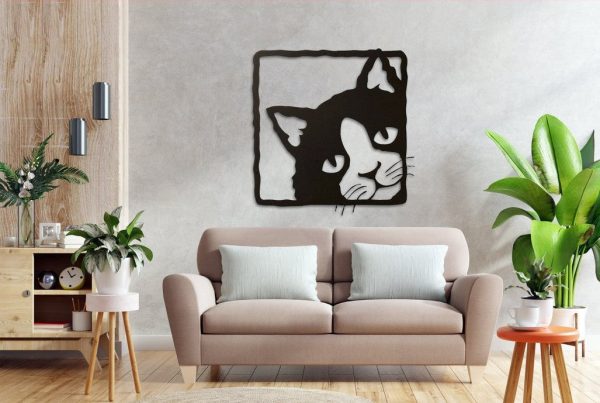 Cat Say Hello Human Decor Wall Art Cut Metal Sign Laser Cut Metal Sign