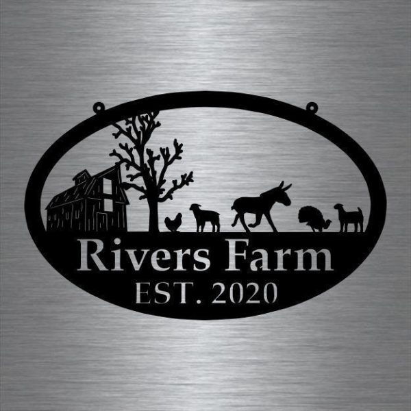 Metal Farm Sign , Barn And Donkey, Chicken, Turkey, Lamb, And Goat Per