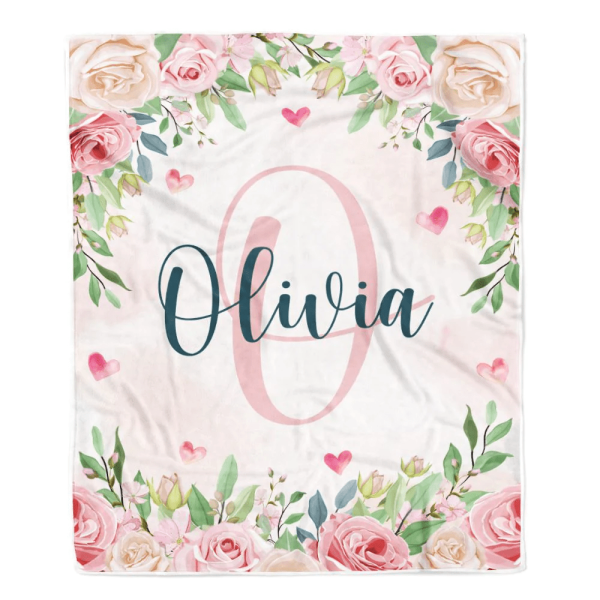 Personalized Baby Blanket With Name Custom Pink Flower Floral Girl New