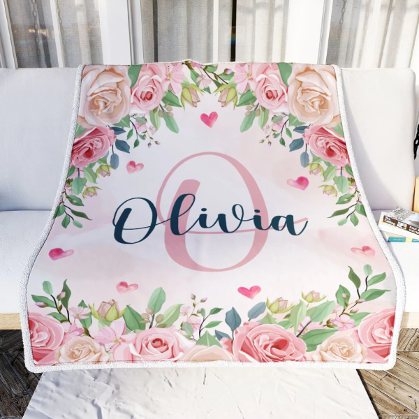 Personalized Baby Blanket With Name Custom Pink Flower Floral Girl New - Image 3