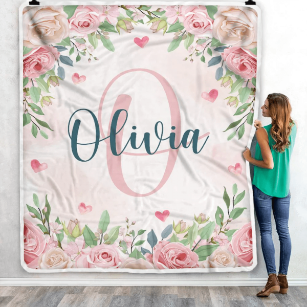 Personalized Baby Blanket With Name Custom Pink Flower Floral Girl New - Image 5