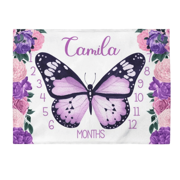 Personalized Baby Blanket Purple Butterfly Milestone Blanket - Baby Gi - Image 3