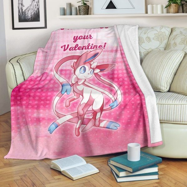 Sylveon Your Valentine Love Quote Printed Fleece Blanket