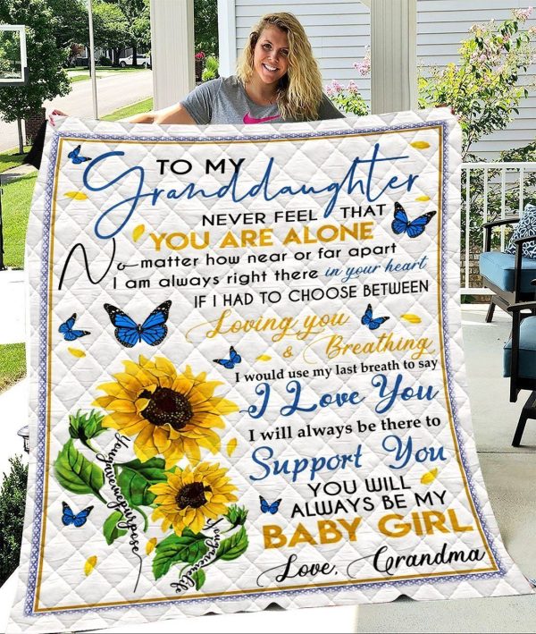 Sunflower Gift For Granddaughter Loving You And Breathing Quilt Blanke