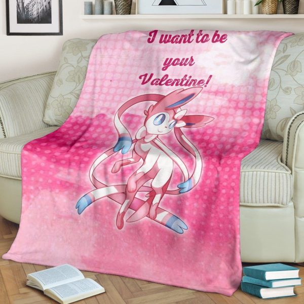 Sylveon Your Valentine Love Quote Printed Fleece Blanket - Image 2