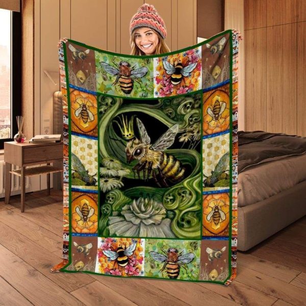 Gift For Bee Lovers Fleece Blanket With Bees