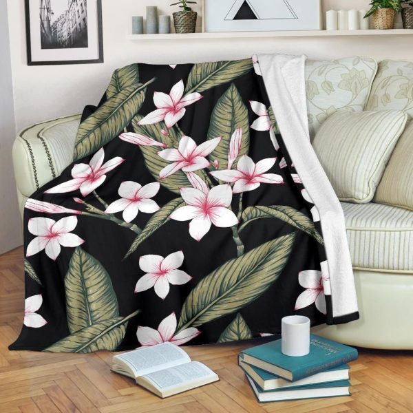 Flower Plumeria Floral Tree Pattern Printed Fleece Blanket