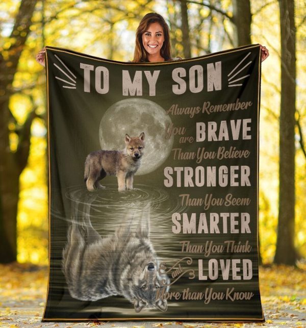 To My Son Grey Wolf Shadow Wolves Gifts Printed Fleece Blanket