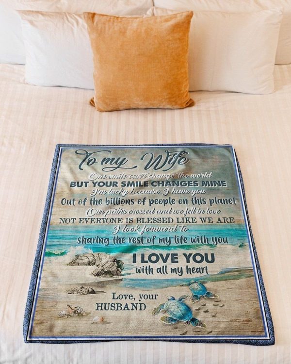 Sea Turtle To My Wife I Love You With All My Heart Fleece Blanket - Image 3