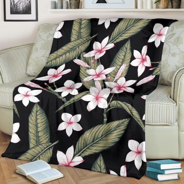 Flower Plumeria Floral Tree Pattern Printed Fleece Blanket - Image 2